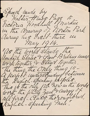 [Victoria Woodhull Martin] autograph note, [Bredon's Norton, Worcestershire, Eng.?], approximately 1901-1927