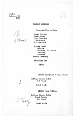 White House Luncheon and Dinner Menu
