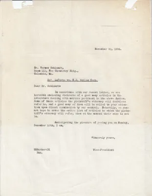 Letters Sent to Dr. Herman Schlundt, November 30, 1934