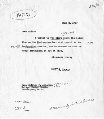 Correspondence Between Senator Clinton Anderson and President Harry S. Truman