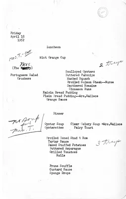 White House Luncheon and Dinner Menu