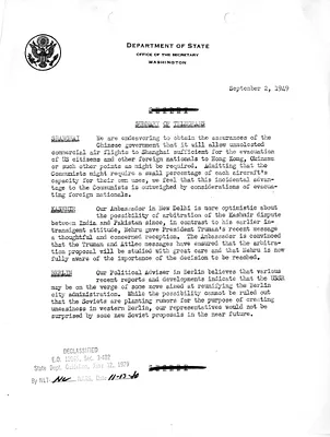 Memorandum, State Department Summary of Telegrams