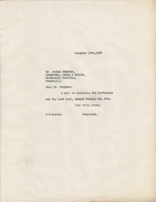Letters Sent to Josiah Stryker, December 15, 1927