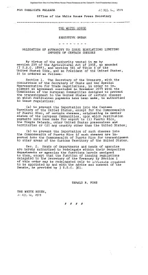 Delegation of Authority to Issue Regulations Limiting Imports of Certain Cheeses [Executive Order]