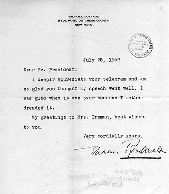 Letter from Eleanor Roosevelt to Harry S. Truman