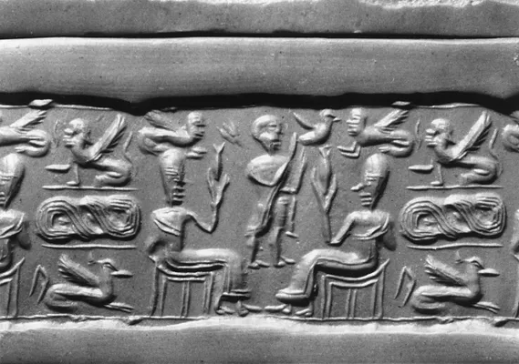 Cylinder Seal with a Presentation Scene and Winged Sphinxes
