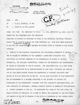 Message from Secretary of State George Marshall to President Harry S. Truman