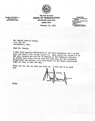 Letter from Maury Maverick to Daniel F. Clancy
