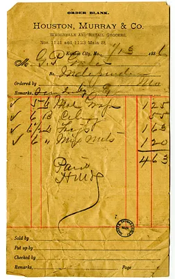 Bill and Receipt from Houston, Murray & Company to George P. Gates