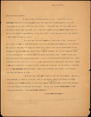 Bartolomeo Vanzetti typed letter (copy) to Mary Donovan, [Charlestown], 30 December 1925