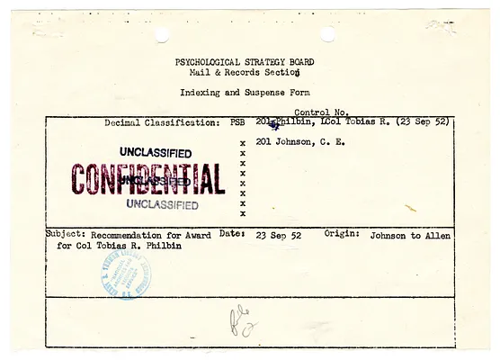 Memorandum for the Record re Recommendation for Award for Lieutenant Colonel Tobias R. Philbin, with Attachment