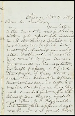 Letter from Mary Ashton Rice Livermore, Chicago, to William Lloyd Garrison, Oct. 4, 1869