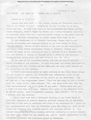 Pool Report, Air Force One, Andrews AFB to Seattle