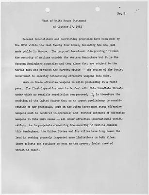 Text of White House Statement of October 27, 1962