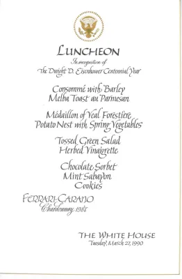 Cards-Menus, Luncheon, The White House, in recognition of The Dwight D. Eisenhower Centennial Year, March 27, 1990