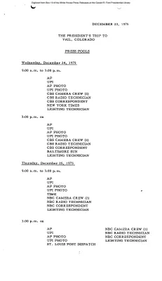 President's Trip to Vail, Colorado: Press Pools [Pool Assignments]