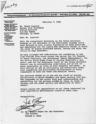 Letter from Jack Anderson (chairman, Young Astronaut Council) to Monte Lazarus (Senior Vice President, United Airlines)