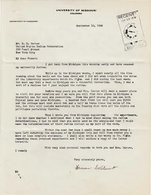 Letters Received to H.H. Barker, September 10, 1928