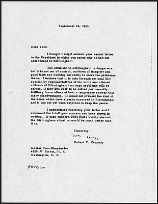 Robert F. Kennedy Letter Birmingham, Alabama September 26, 1963