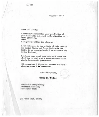 Correspondence Between President Harry S. Truman and Dr. Henry Grady