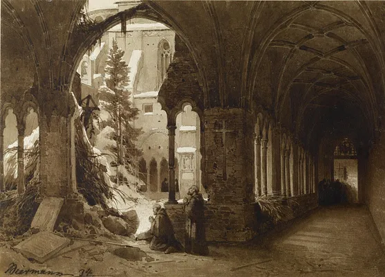 Monks at Prayer in a Cloister