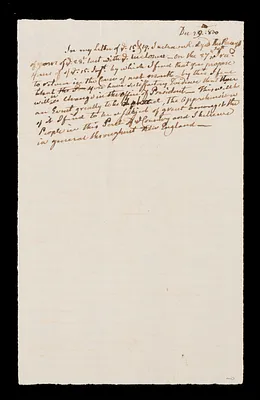 Draft letter from Cotton Tufts to Abigail Adams[?], 29 Dec 1800