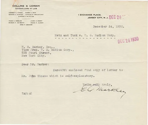 Letters Received to H.H. Barker, December 24, 1930