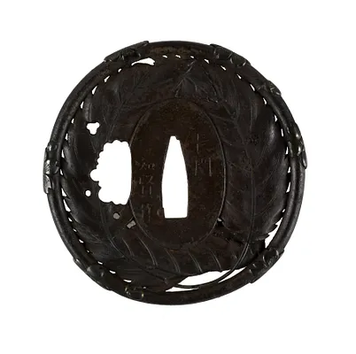 Tsuba with Leaves and Cherry Blossoms