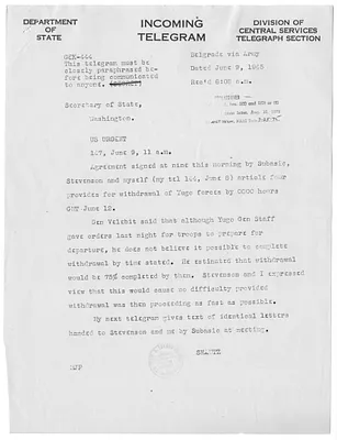 Telegram from Harold Shantz to Secrertary of State  Edward Stettinius