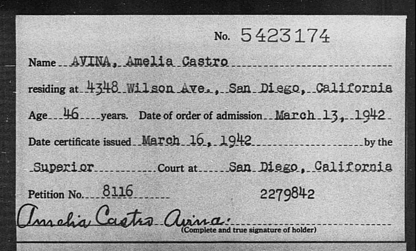 Avina, Amelia Castro - 1942