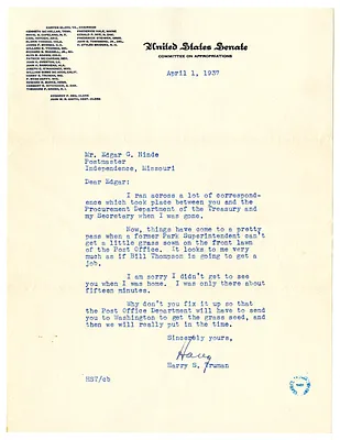 Letter from Harry S. Truman to Edgar Hinde