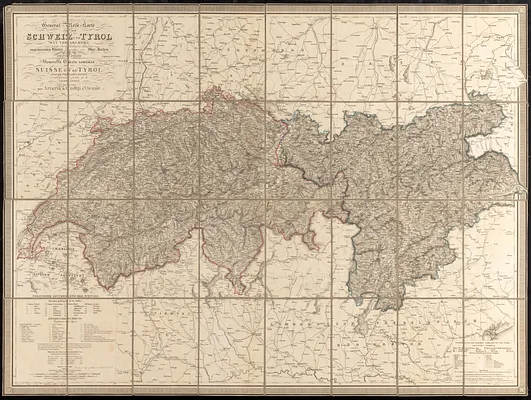 General-reise-karte von der Schweiz und Tyrol mit Vorarlberg und einem beträchtlichen theile der angränzenden länder, besonders von Ober-Italien