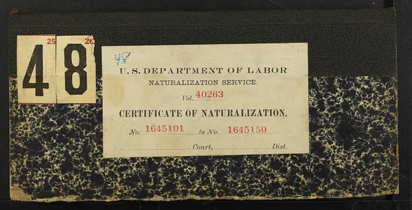 Volume 48, Certificates 1645101 - 1645150, 1921