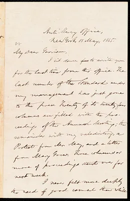 Letter from Oliver Johnson, New York, [N.Y.], to William Lloyd Garrison, 18 May, 1865