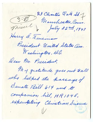 Letter from Ethel Lewis to President Harry S. Truman