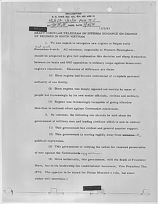 Draft circular telegram on interim guidence on change of regimes in South Vietnam.
