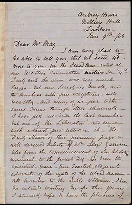Letter from Mentia Taylor, London, to Samuel May, Jan. 9th / 66