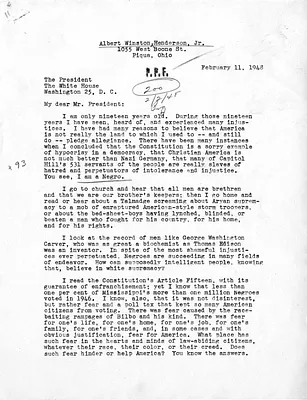 Letter from Albert Winston Henderson, Jr. to President Harry S. Truman