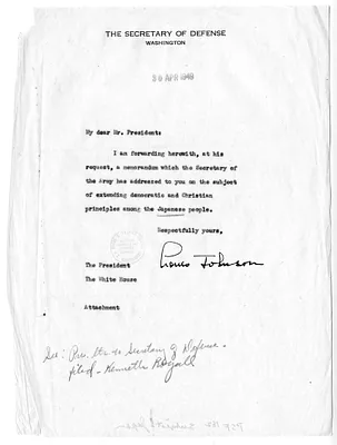Memorandum from Secretary of Defense Louis Johnson to President Harry S. Truman