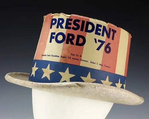 Foam Campaign Top Hat With Stars and Stripes Motif with the Text “President Ford ’76”