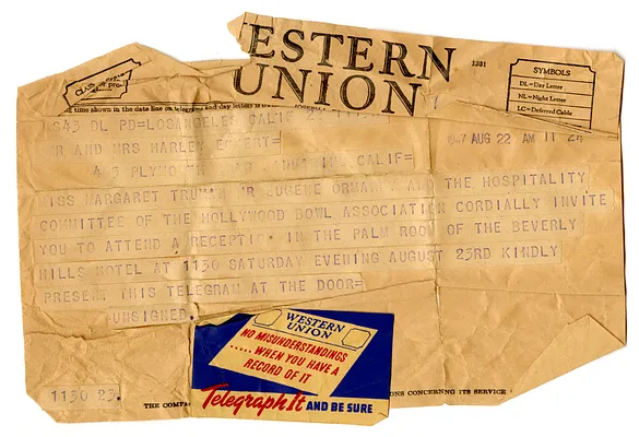 Telegram to Mr. and Mrs. Harley Eckert