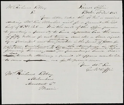 Richard Libbey to George Coffin, 11 December 1843