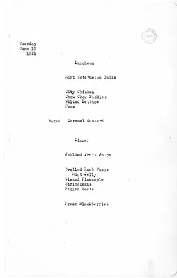 White House Luncheon and Dinner Menu
