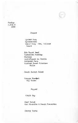 White House Dinner and Supper Menu