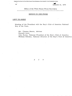 Meeting of the President with the Boy's Club of America National Boy of the Year [Meeting Attendee List]