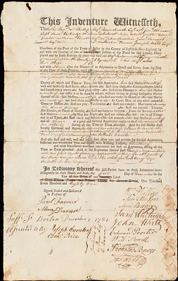 Elizabeth Tailor indentured to apprentice with George Little of Marshfield, 1 December 1781