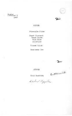 White House Dinner and Supper Menu