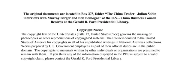 The China Trader - Julian Sobin interviews with Murray Berger and Bob Boulogne