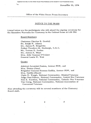 Participants in Signing Ceremony for Executive Warrants for Clemency [Meeting Attendee List]