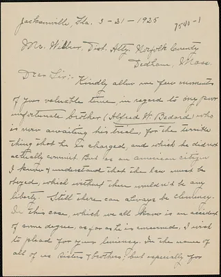Letter from Mrs. J. E. Langlois to Winfield M. Wilbar, District Attorney (Southeastern District)